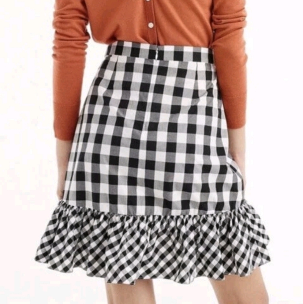J. Crew Black And White Gingham Ruffle Skirt, Size 10 - Picture 2 of 10